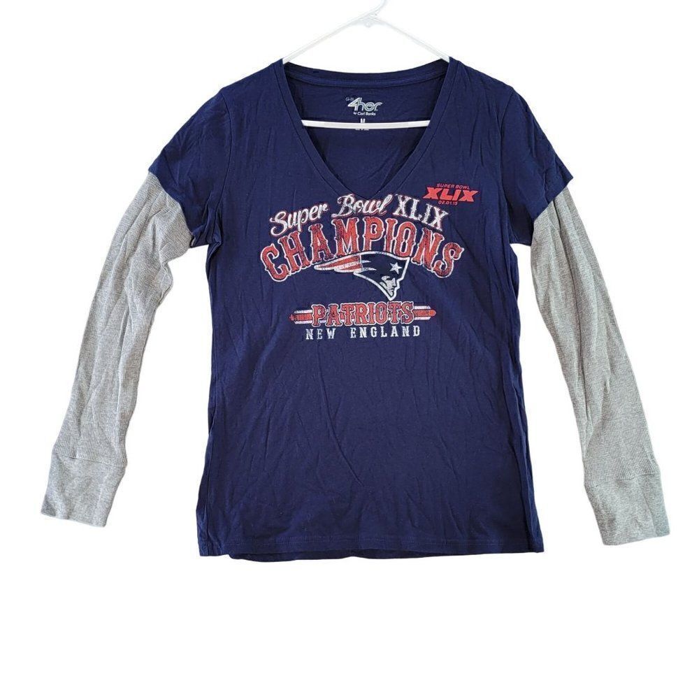 NFL New England Patriots Super Bowl 49 Champions Womens Long Sleeve T-shirt Sz M